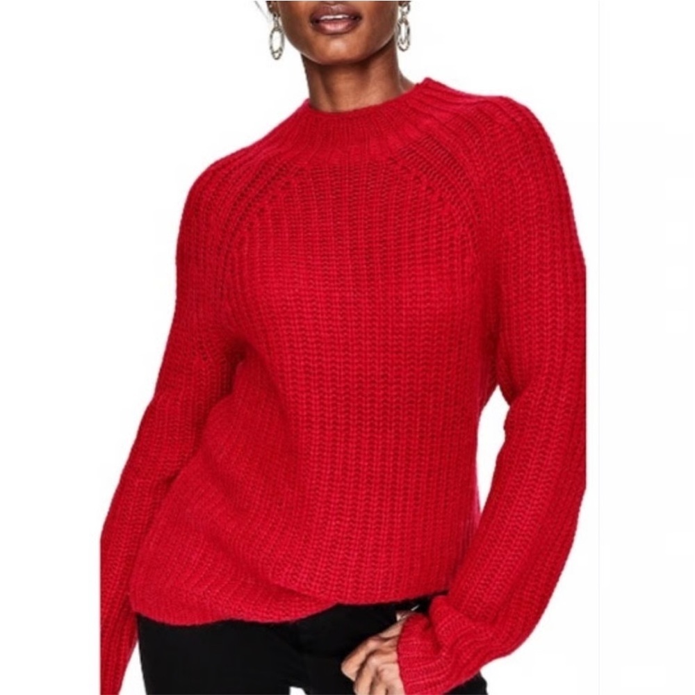 Boden Wool Blend Chunky Knit Red Mockneck Women's Sweater Size M